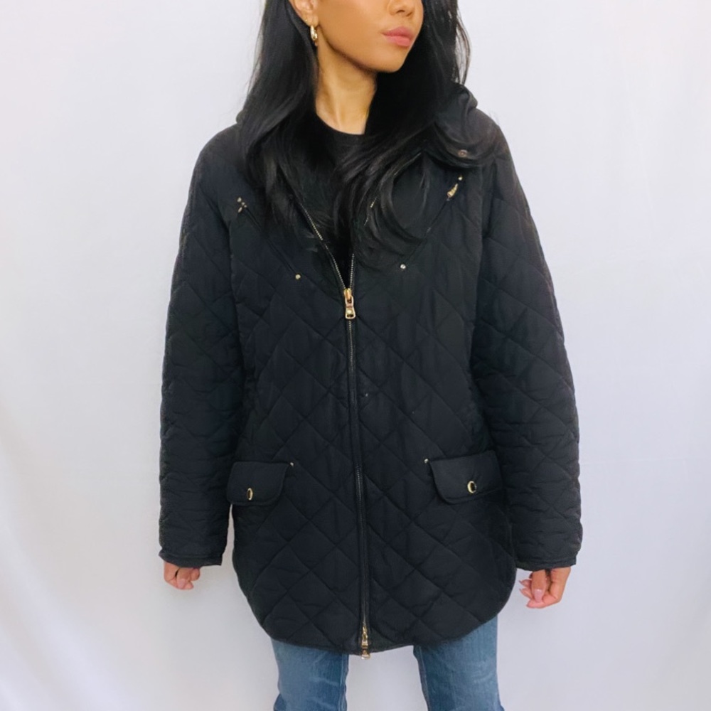 Ralph Lauren | Black and gold Quilted Zip-Up Mid Length Coat Jacket - Picture 8 of 10
